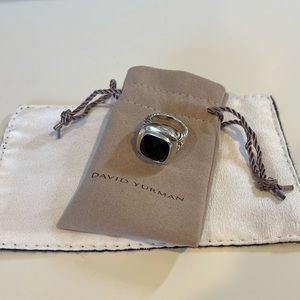 DAVID YURMAN STERLING SILVER ROPE DETAIL BLACK ONYX STONE RING SIZE 5.5